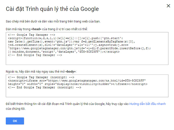 2 đoạn mã trên SEO Tag Manager