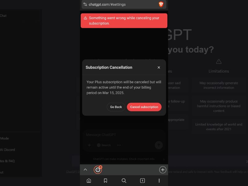 Cách hủy đăng ký ChatGPT Plus bước 4