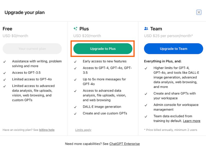 Cách nâng cấp chatgpt plus bước 3