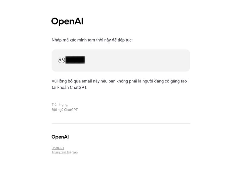 Truy cập email nhập mã code xác minh tài khoản chatGPT