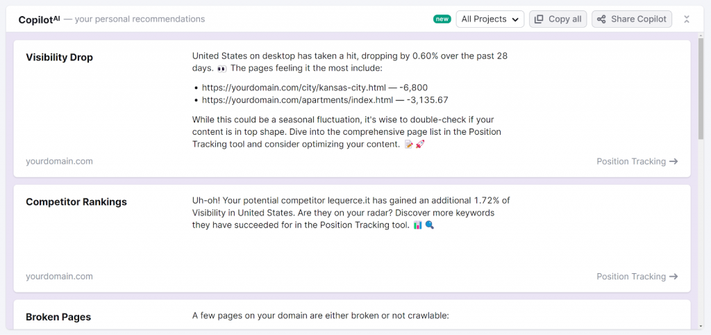 Công cụ Copilot của Semrush