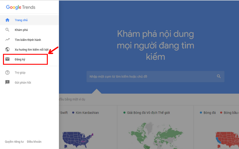 Đăng ký nhận bản tin từ Google Trends