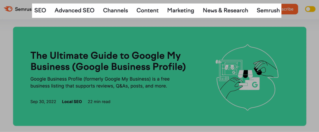 Các danh mục được sử dụng trên blog Semrush - Tối ưu SEO WordPress