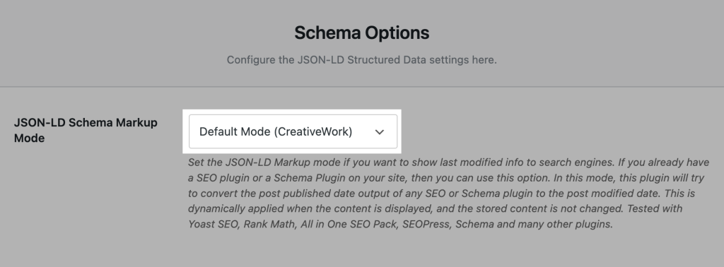 Default Mode” trong Schema options