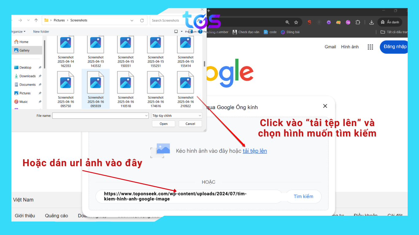 tải ảnh lên từ tệp hoặc dán url ảnh vào ô tìm kiếm