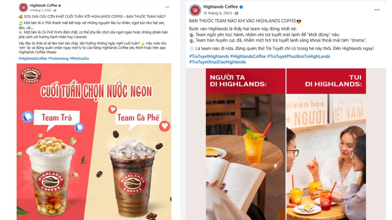 ví dụ content angle của highlands coffee