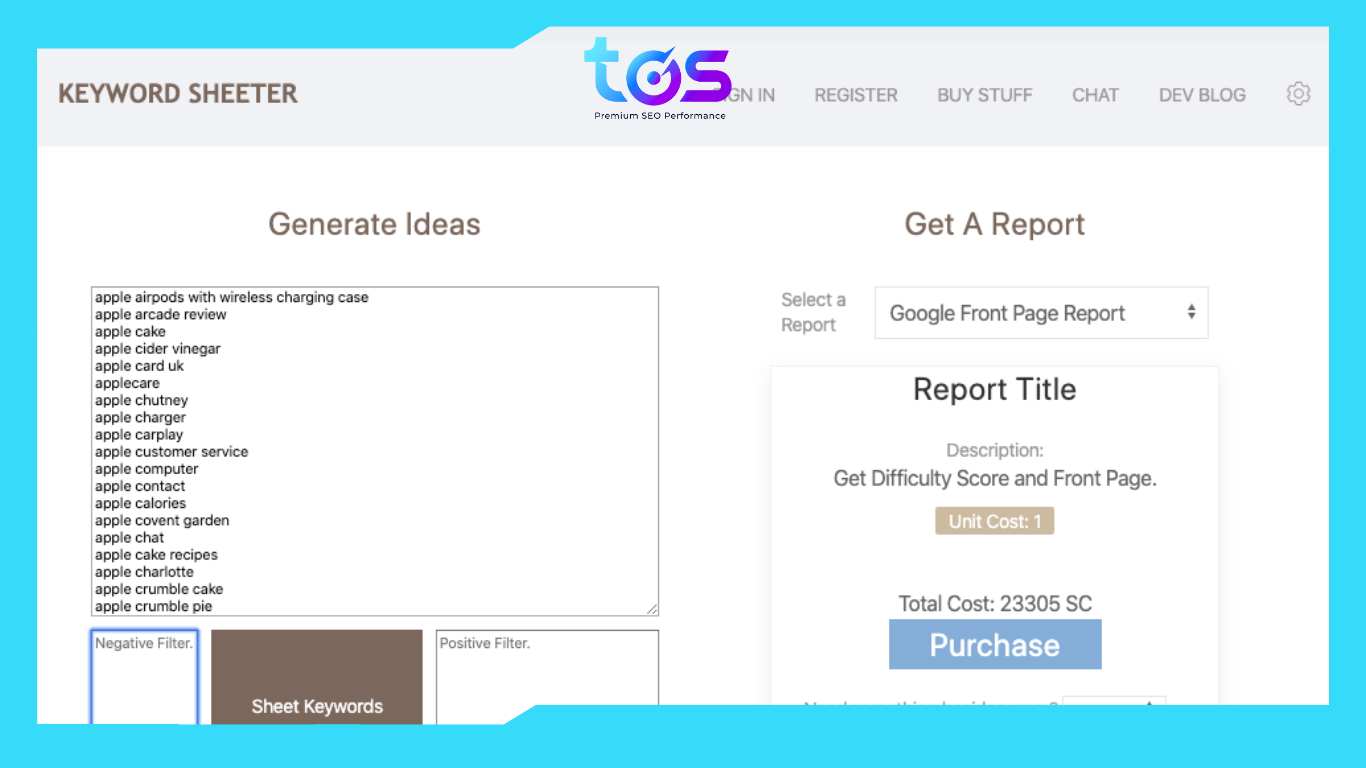 Giao diện sử dụng công cụ tìm từ khóa Keyword Sheeter