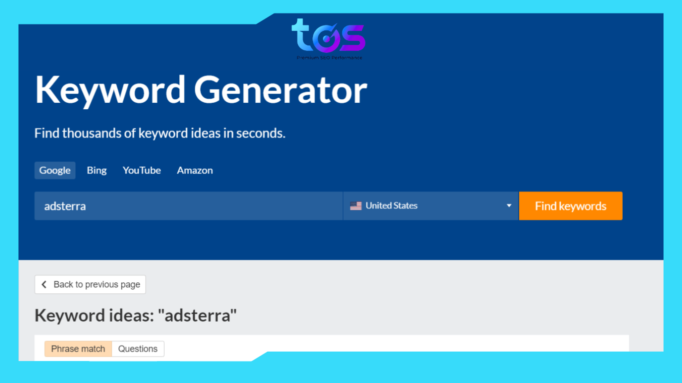 Giao diện công cụ keyword generator
