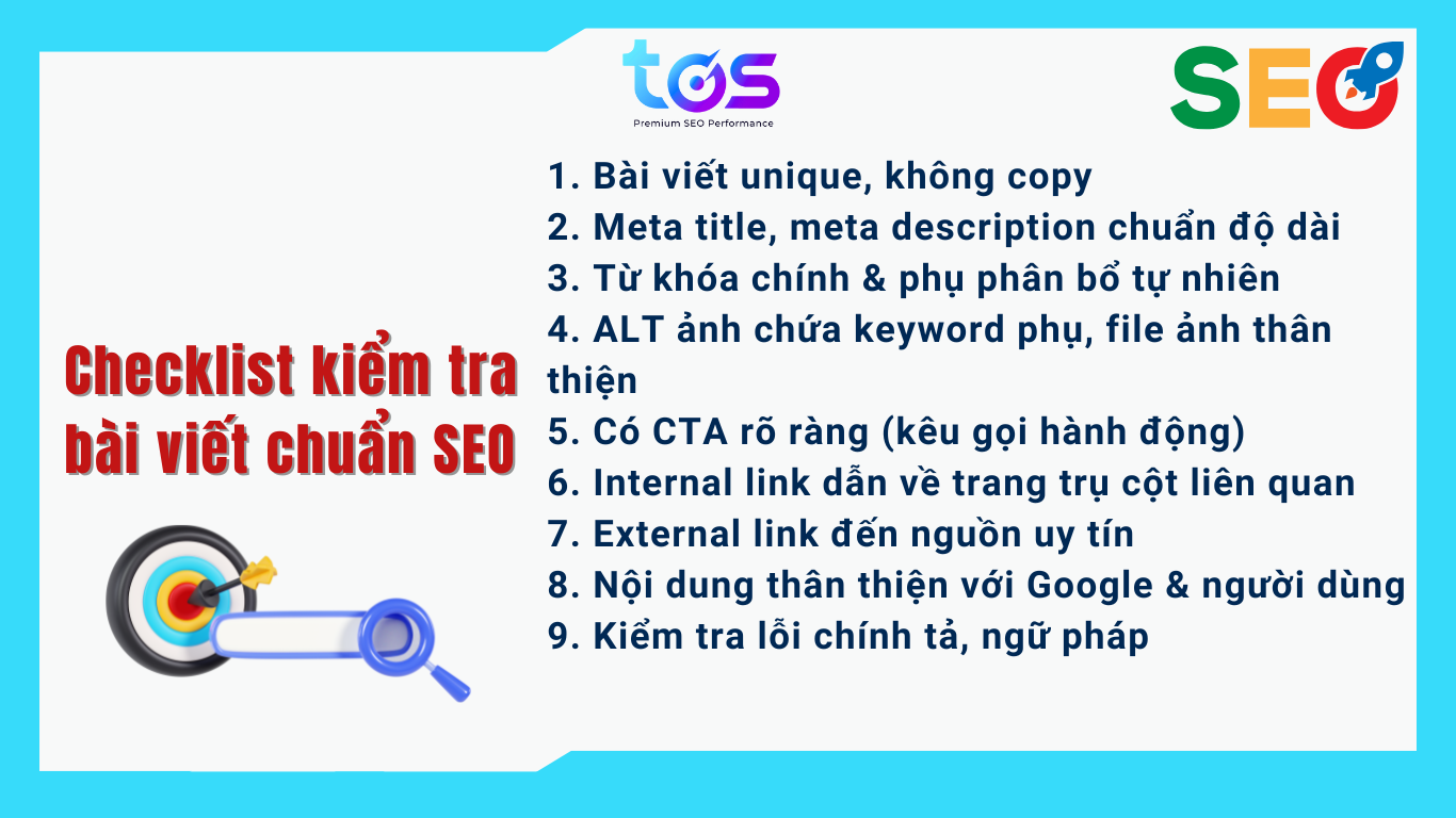 Checklist kiểm tra bài viết chuẩn SEO