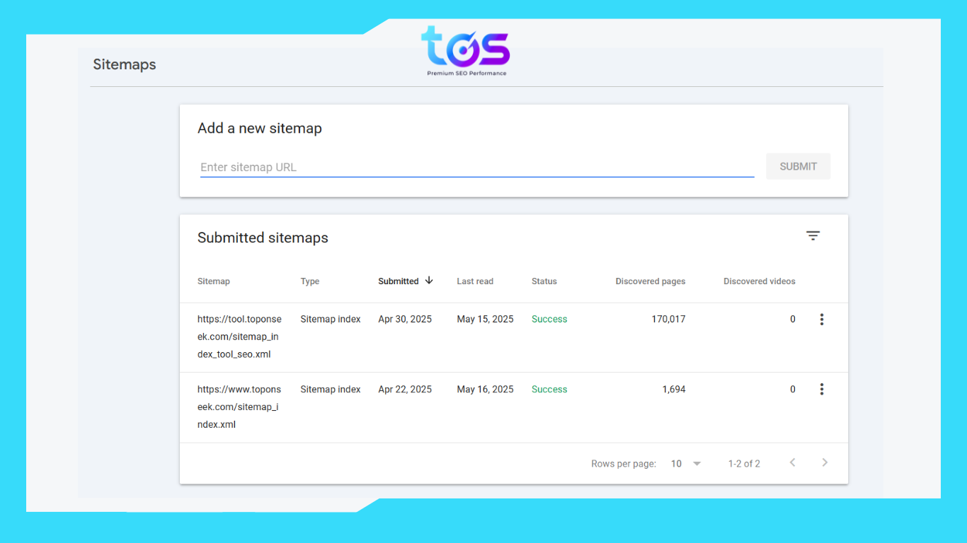 gửi sitemap mới trong search console